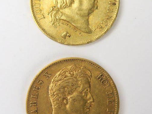2 pièces de 40 francs en or, 1830 A ET 1816 Q FRAIS ACHETEUR : 5 % TTC
