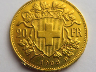 Vente aux enchères 1 pièce de 20 fcs Suisse 1908 B
