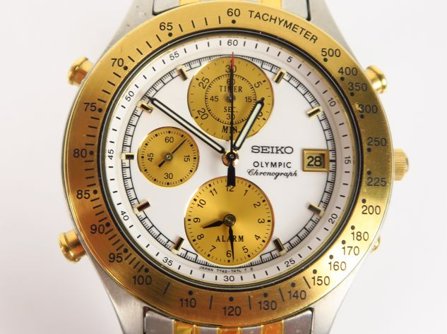 SEIKO. Montre Olympic chronographe, Bracelet acier bicolore