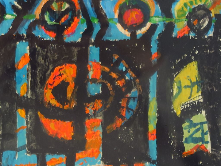 EFFAT NAGUI "Les chevaliers" Huile sur papier. Signée en bas à droite 