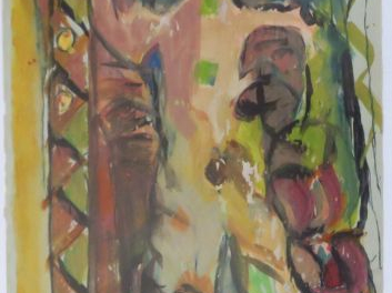 EFFAT NAGUI "Composition" Technique mixte sur papier.  Signée en bas à