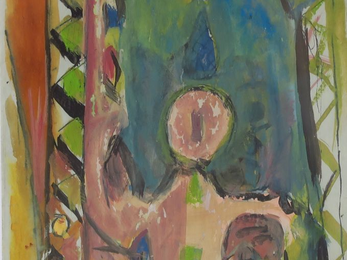 EFFAT NAGUI "Composition" Technique mixte sur papier.  Signée en bas à