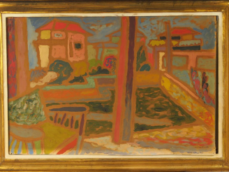 Vente aux enchères Edward MATUSZCZAK "Le jardin de Richard" Huile sur papier. Signée en b