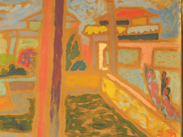 Edward MATUSZCZAK "Le jardin de Richard" Huile sur papier. Signée en b