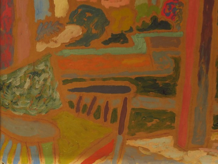 Edward MATUSZCZAK "Le jardin de Richard" Huile sur papier. Signée en b