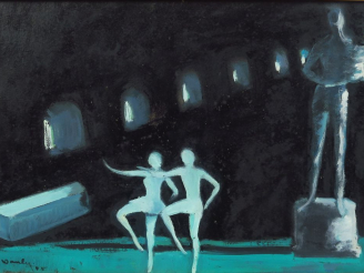 Vente aux enchères WANLY "Les danseurs" Huile sur papier.  Signée en bas à gauche et daté
