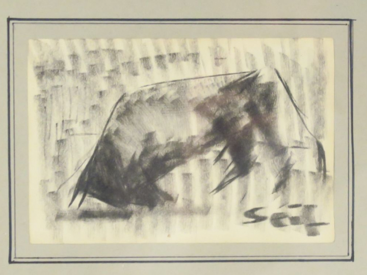SEIF WANLY "Taureau de combat" Fusain. Signé en bas à droite. 10,5 x 1