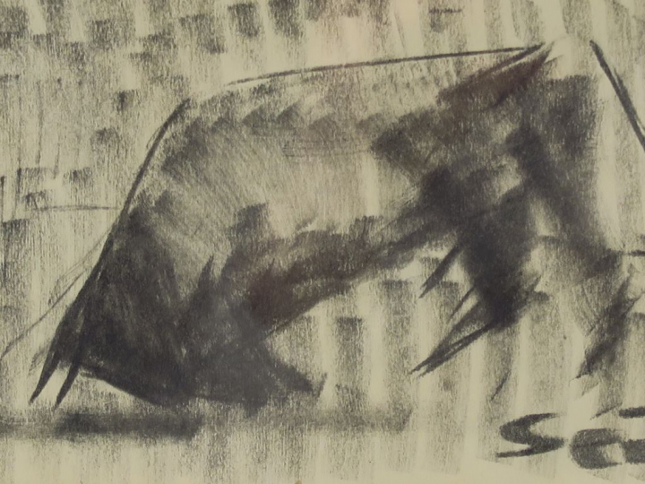 SEIF WANLY "Taureau de combat" Fusain. Signé en bas à droite. 10,5 x 1
