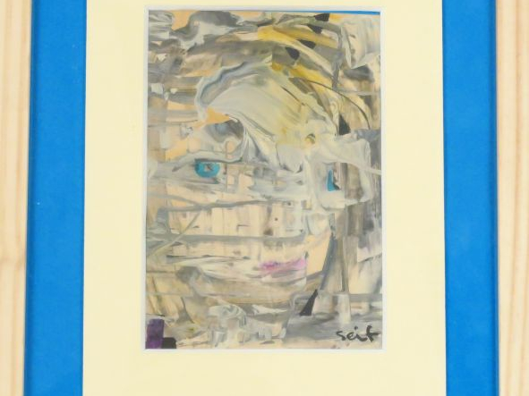 SEIF WANLY "Portrait" Gouache.  Signée en bas à droite.  12,5 x 8,6 cm