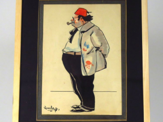 Vente aux enchères WANLY "Portrait caricaturé de Seif" Encre et aquarelle. Signée en bas 