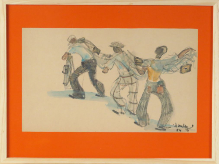 WANLY "Etude Porgy   Bess" Dessin. Signé en bas à droite et daté 54. 1
