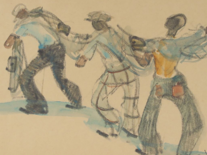WANLY "Etude Porgy   Bess" Dessin. Signé en bas à droite et daté 54. 1