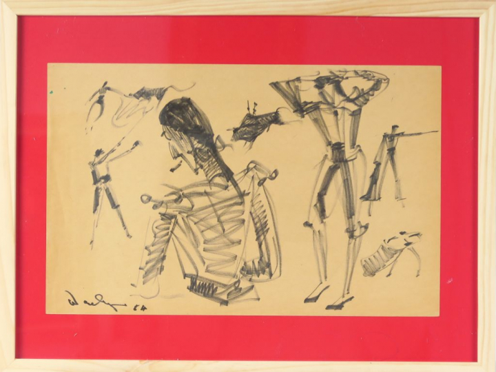 WANLY "Tauromachie" Dessin au feutre.  Signé en bas à gauche et daté 5