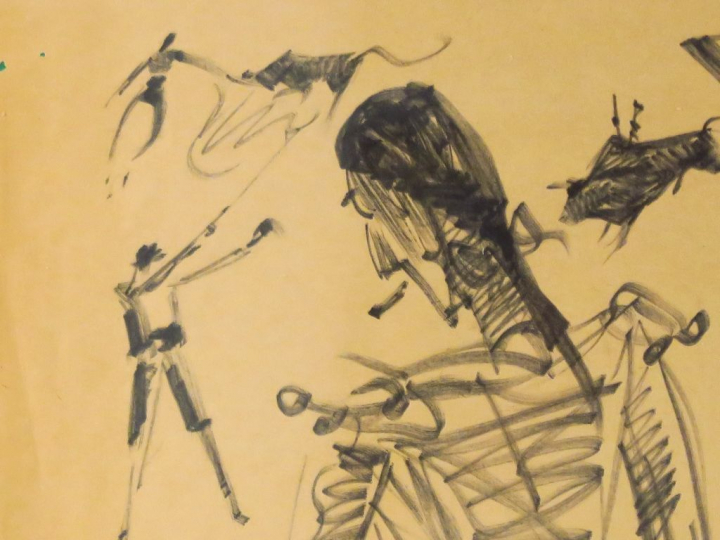 WANLY "Tauromachie" Dessin au feutre.  Signé en bas à gauche et daté 5