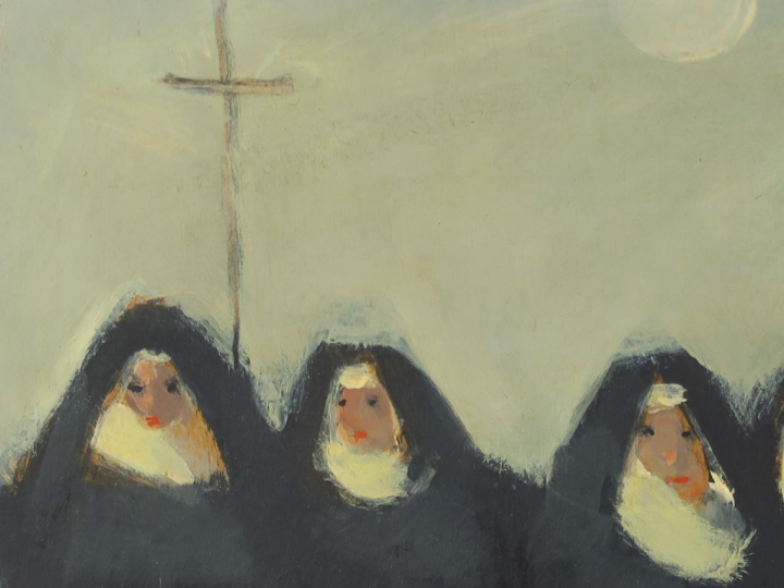 SEIF WANLY "Messe de minuit" Huile sur carton. Signée en bas à droite 