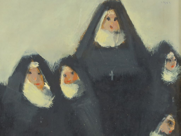 SEIF WANLY "Messe de minuit" Huile sur carton. Signée en bas à droite 