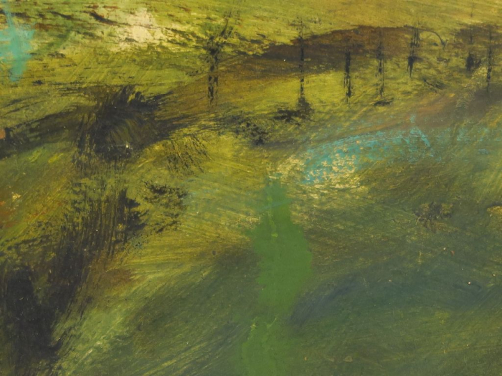 SEIF WANLY "Emigrés" Huile sur carton. Signée en bas à droite. 12 x 39