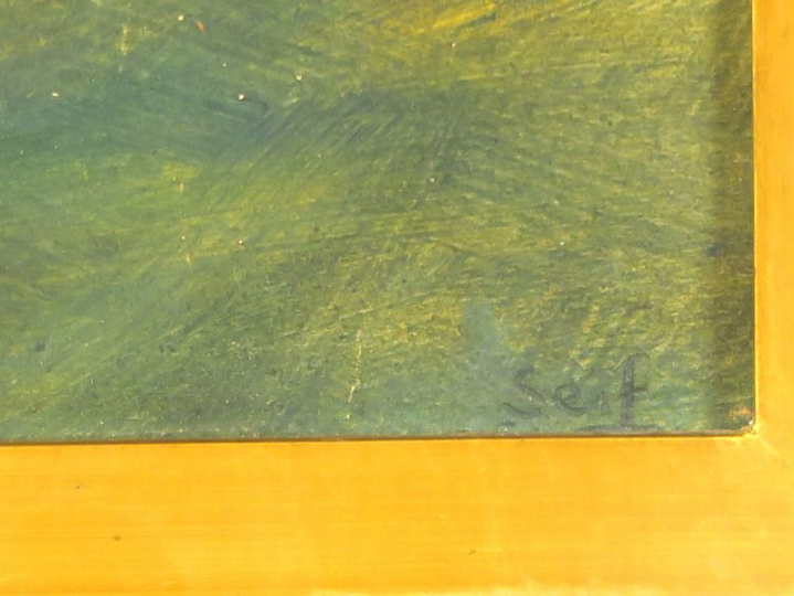 SEIF WANLY "Emigrés" Huile sur carton. Signée en bas à droite. 12 x 39