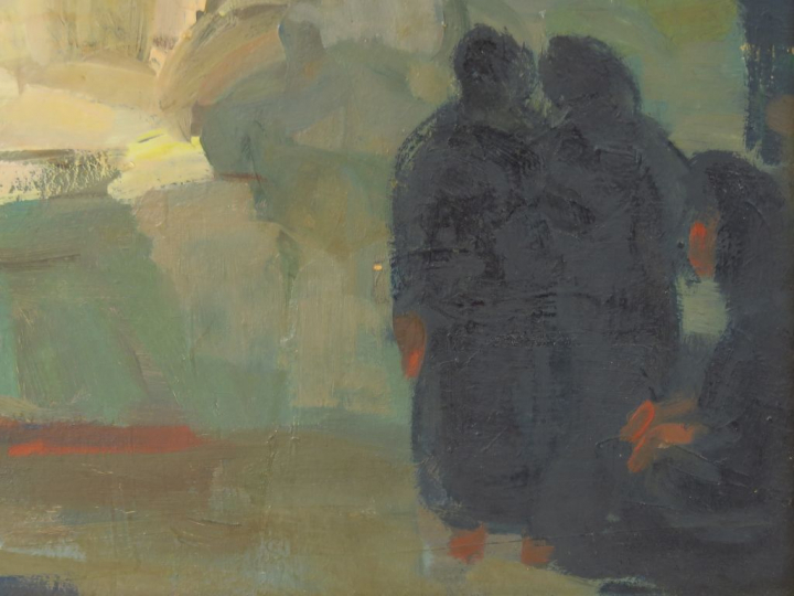 FAHMY "Les tombes" Huile sur papier marouflée sur carton. Signée en ba