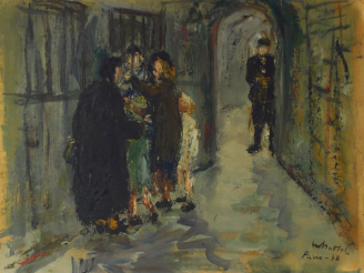 Vente aux enchères M. NAKHLA "Le prisonnier" Huile sur papier contrecolé sur carton. Sign