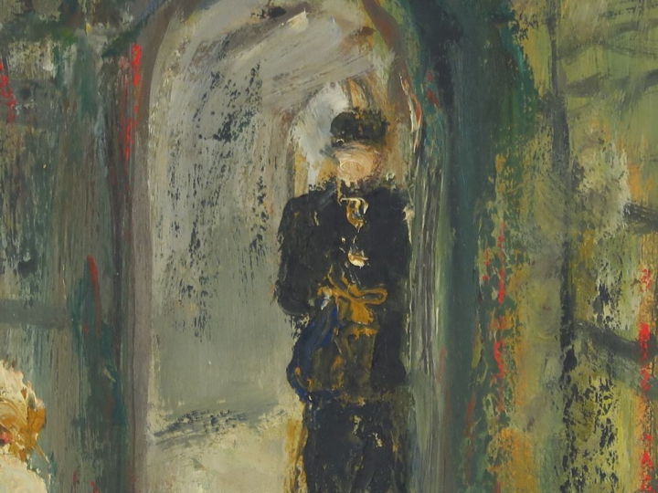 M. NAKHLA "Le prisonnier" Huile sur papier contrecolé sur carton. Sign