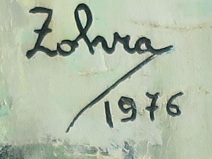 ZOHRA "Maisons de pêcheurs" Huile sur panneau. Signée en bas à droite 