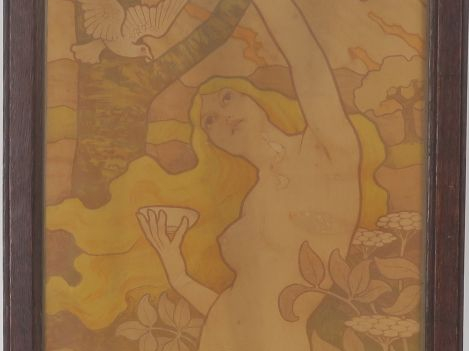 Paul BERTHON "Nymphe nue appelant un vol de colombes" Lithographie.  M