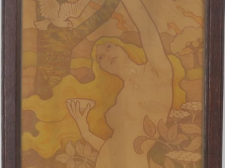 Vente aux enchères Paul BERTHON "Nymphe nue appelant un vol de colombes" Lithographie.  M