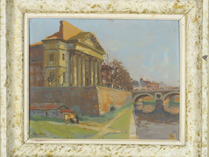 BERTOIN "Toulouse, la Daurade et le Pont Neuf" Huile sur panneau (doub