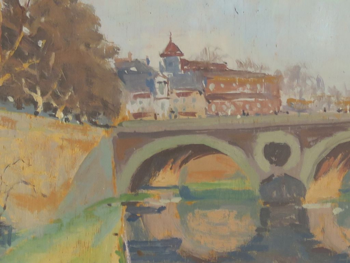 BERTOIN "Toulouse, la Daurade et le Pont Neuf" Huile sur panneau (doub