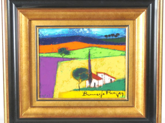 Vente aux enchères BONNAFE-ROQUES "Les arbres noirs" Huile sur toile. Signée en bas à dro