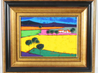 Vente aux enchères BONNAFE-ROQUES  "Arbres et lopins" Huile sur toile. Signée en bas à dr