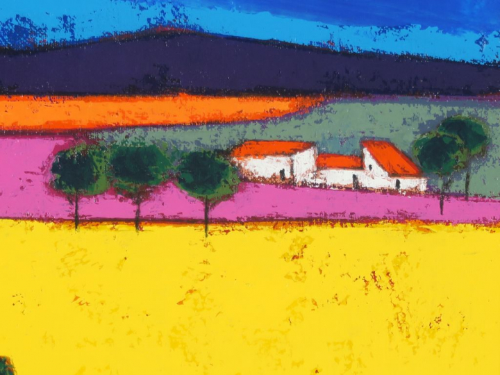 BONNAFE-ROQUES  "Arbres et lopins" Huile sur toile. Signée en bas à dr