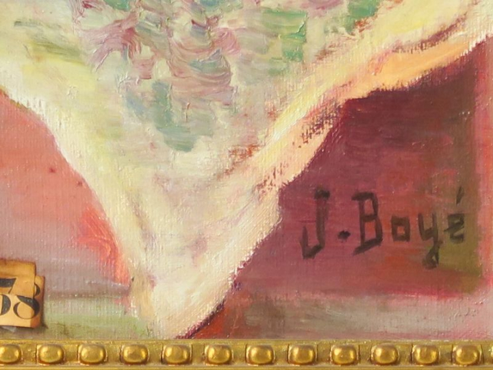 J. BOYE "Nature morte aux fruits et à la soupière" Huile sur toile.  S