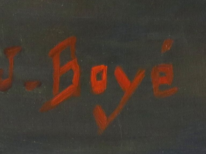 J. BOYE "Bouquet de chrysanthèmes" Huile sur toile.  Signée en bas à g