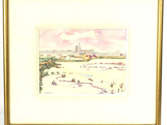 Vente aux enchères 	Yves BRAYER « Etang aux Saintes Maries de la mer » Aquarelle.  Signée