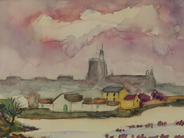 	Yves BRAYER « Etang aux Saintes Maries de la mer » Aquarelle.  Signée