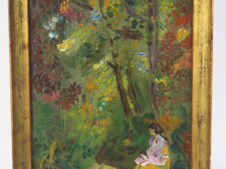 Vente aux enchères Mario CAVAGLIERI "Jeune fille dans un parc" Huile sur toile.  Non sign