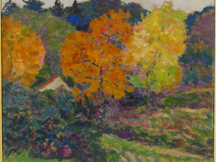 Victor CHARRETON "Automne en Auvergne" Huile sur carton.  Signée en ba