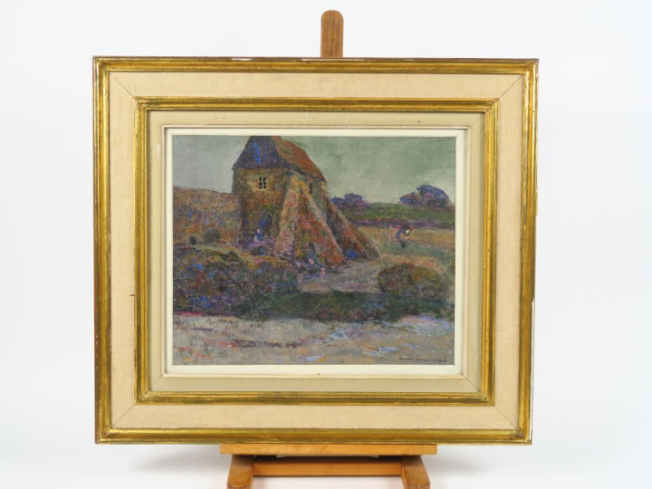 Victor CHARRETON "Paysage de Bretagne" Huile sur carton. Signée en bas