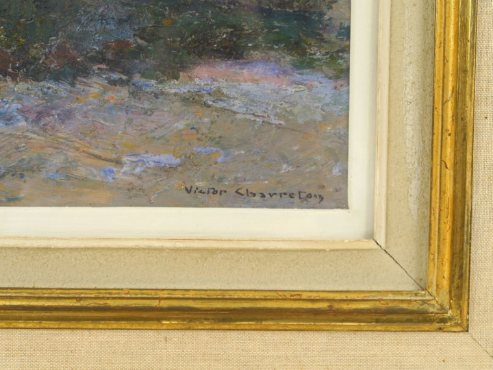 Victor CHARRETON "Paysage de Bretagne" Huile sur carton. Signée en bas