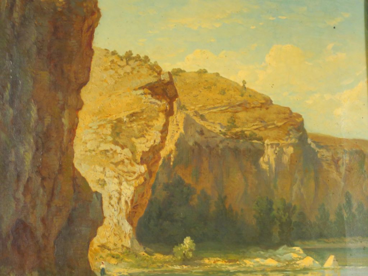 B. DUSTON "Paysage au berger" Huile sur toile. Signée en bas à droite.