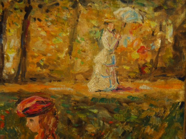 Paul FLAUBERT. "Jeune mère et ses enfants au parc" Huile sur toile, si