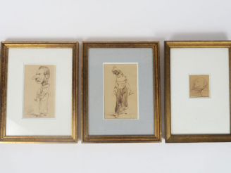 Vente aux enchères 	GAVARNI « Etudes de personnages » Ensemble de 6 croquis. Dessins au c