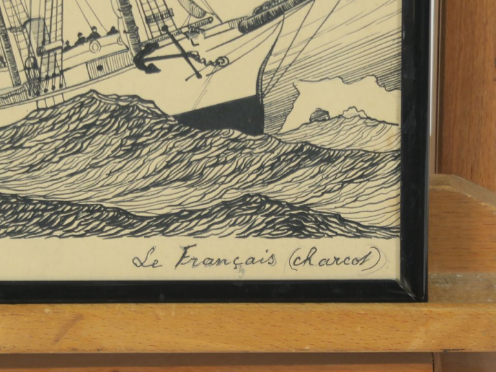 Léon HAFFNER "Le Français (Charcot)" Dessin à l'encre. Signé en bas à 