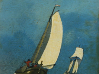 Vente aux enchères Léon HAFFNER "Yachts hollandais" Huile sur panneau. Signée en bas à dr