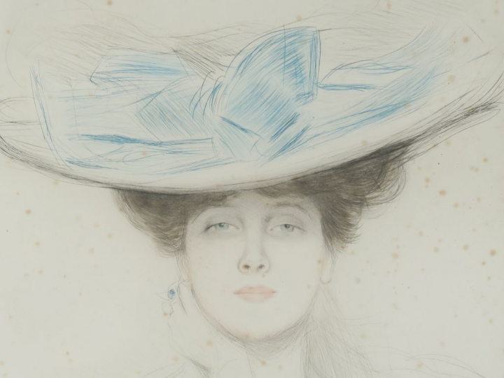 HELLEU "Elégante au chapeau" Lithographie en couleur. Signée en bas à 
