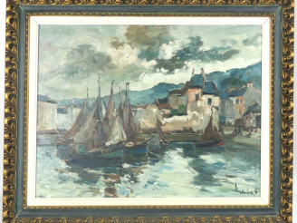 Vente aux enchères HERBO « Honfleur, la lieutenance » Huile sur toile. Signée en bas à dr