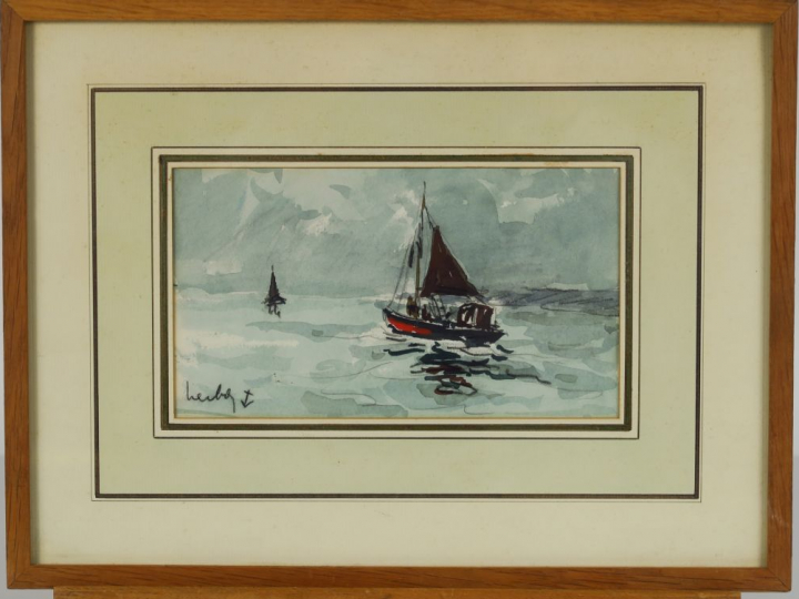 HERBO. "Le départ pour la pêche" et "Querqueville" Paire d’aquarelles.