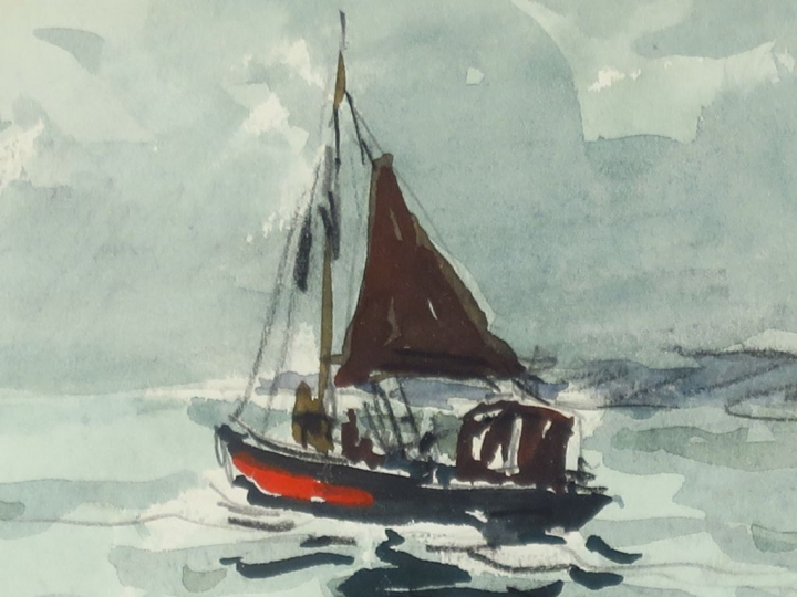 HERBO. "Le départ pour la pêche" et "Querqueville" Paire d’aquarelles.